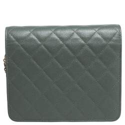 Pre Owned Chanel Mint Green Caviar Shimmer Leather Square Classic Wallet On Chain