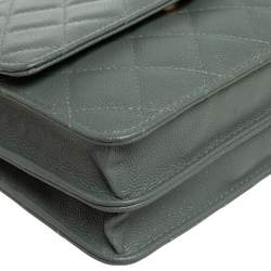 Pre Owned Chanel Mint Green Caviar Shimmer Leather Square Classic Wallet On Chain