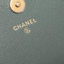 Pre Owned Chanel Mint Green Caviar Shimmer Leather Square Classic Wallet On Chain