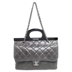 CHANEL Glazed Calfskin Quilted Small CC Delivery Tote Light Pink