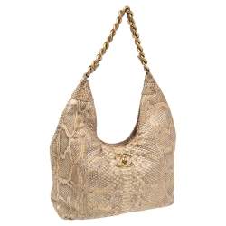 Pre Owned Chanel Beige/Gold Python CC Chain Hobo