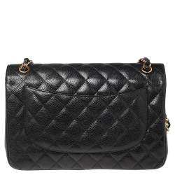 Pre Owned حقيبة شانيل جامبو كلاسيك جلد كافيار مبطن بيج بقلاب مزدوج 