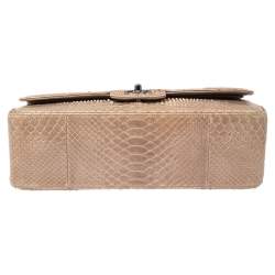 Pre Owned Chanel Beige Python and Leather Jumbo Classic Double Flap Bag