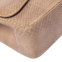 Pre Owned Chanel Beige Python and Leather Jumbo Classic Double Flap Bag
