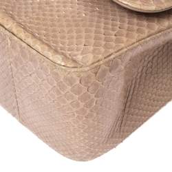 Pre Owned Chanel Beige Python and Leather Jumbo Classic Double Flap Bag