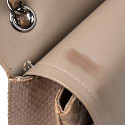 Pre Owned Chanel Beige Python and Leather Jumbo Classic Double Flap Bag