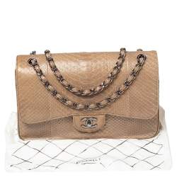 Pre Owned Chanel Beige Python and Leather Jumbo Classic Double Flap Bag