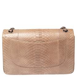 Pre Owned Chanel Beige Python and Leather Jumbo Classic Double Flap Bag