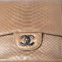 Pre Owned Chanel Beige Python and Leather Jumbo Classic Double Flap Bag