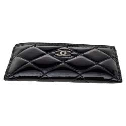 Chanel Black Quilted Patent Leather Classic Card Holder