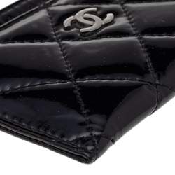 Chanel Black Quilted Patent Leather Classic Card Holder