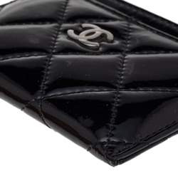 Chanel Black Quilted Patent Leather Classic Card Holder