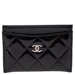 Chanel Black Quilted Patent Leather Classic Card Holder