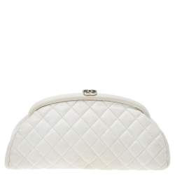 Chanel White Quilted Caviar Leather Timeless Clutch