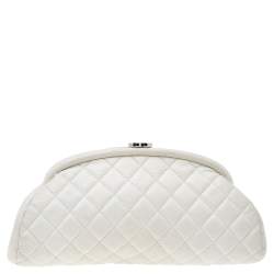 Pre Owned حقيبة كلتش شانيل تيمليس جلد كافيار مبطن أبيض  