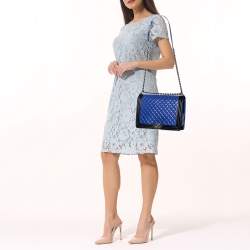 Pre Owned Chanel Black/Blue Quilted Leather Large Boy Flap Bag