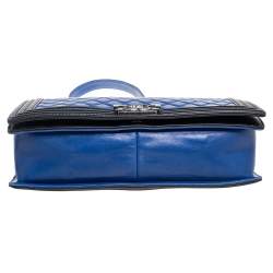 Pre Owned Chanel Black/Blue Quilted Leather Large Boy Flap Bag