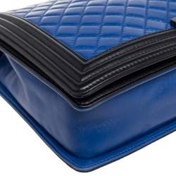 Pre Owned Chanel Black/Blue Quilted Leather Large Boy Flap Bag