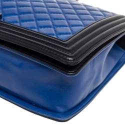 Pre Owned Chanel Black/Blue Quilted Leather Large Boy Flap Bag