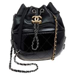Pre Owned Chanel Black Quilted Leather Small Gabrielle Bucket Bag