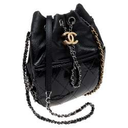 Pre Owned Chanel Black Quilted Leather Small Gabrielle Bucket Bag