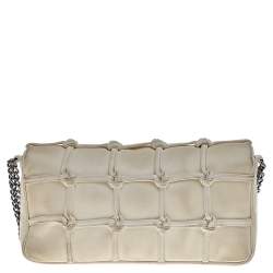 Pre Owned Chanel White Leather Knotted Flap CC Chain Shoulder Bag
