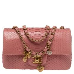 Chanel Pink Python Small Valentine Classic Single Flap Bag Chanel