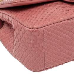 Pre Owned حقيبة شانيل قلاب واحد كلاسيك فالنتين صغيرة جلد ثعبان وردي