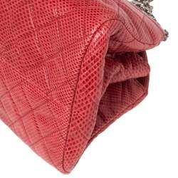 Pre Owned Chanel Red Quilted Lizard Leather Medium Just Mademoiselle Bowling Bag