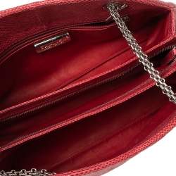 Pre Owned Chanel Red Quilted Lizard Leather Medium Just Mademoiselle Bowling Bag