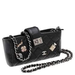 Pre Owned Chanel Black Quilted Leather Reissue Chain Phone Pouch