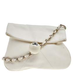 Chanel White Leather Cue Ball Foldover Bag Chanel