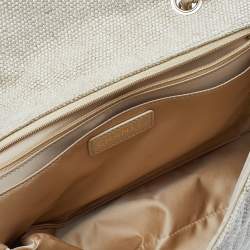 Pre Owned Chanel Beige Quilted Canvas And Raffia Embroidered Country Coco Jumbo Flap Bag