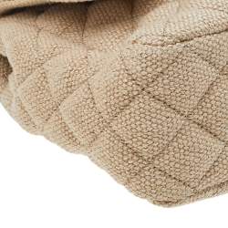 Pre Owned Chanel Beige Quilted Canvas And Raffia Embroidered Country Coco Jumbo Flap Bag