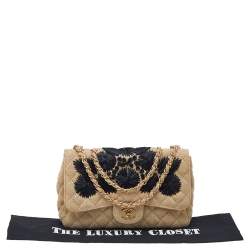 Pre Owned Chanel Beige Quilted Canvas And Raffia Embroidered Country Coco Jumbo Flap Bag