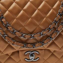 Pre Owned Chanel Metallic Beige Quilted Leather Maxi Classic Single Flap Bag