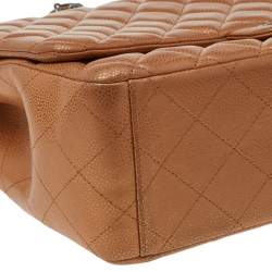 Pre Owned Chanel Metallic Beige Quilted Leather Maxi Classic Single Flap Bag