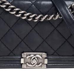 Pre Owned Chanel Black Quilted Leather Medium Boy Bag