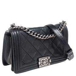 Pre Owned Chanel Black Quilted Leather Medium Boy Bag