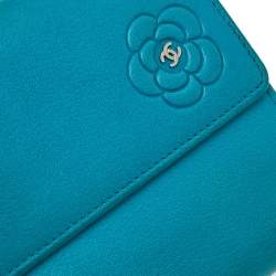 Chanel Turquoise Leather CC Camellia Flap Continental Wallet