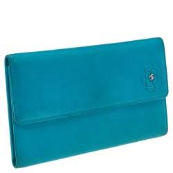 Chanel Turquoise Leather CC Camellia Flap Continental Wallet