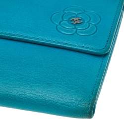 Chanel Turquoise Leather CC Camellia Flap Continental Wallet