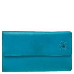 Chanel Turquoise Leather CC Camellia Flap Continental Wallet