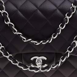 Pre Owned Chanel Black Quilted Leather Jumbo Classic Double Flap Bag