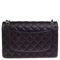Pre Owned Chanel Black Quilted Leather Jumbo Classic Double Flap Bag