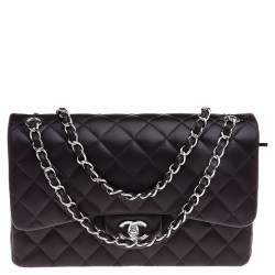 Pre Owned Chanel Black Quilted Leather Jumbo Classic Double Flap Bag