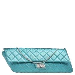 Chanel Metallic Blue Quilted Leather 2.55 Reissue Chain Clutch