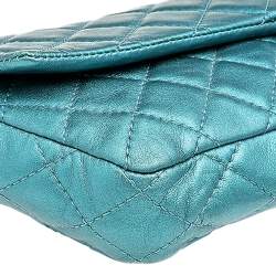 Pre Owned Chanel Metallic Blue Quilted Leather 2.55 Reissue Chain Clutch