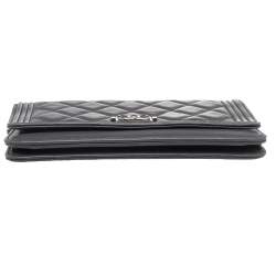 Chanel Grey Quilted Leather Boy Wallet on Chain