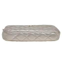 مملوكة مسبقًا Chanel Metallic Beige Caviar Quilted Leather So Many Double Zip Wallet On Chain